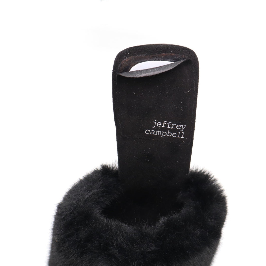 Jeffrey Campbell Utopic Slide Womens US 7.5 Black Faux Fur Stiletto Heel Sandals