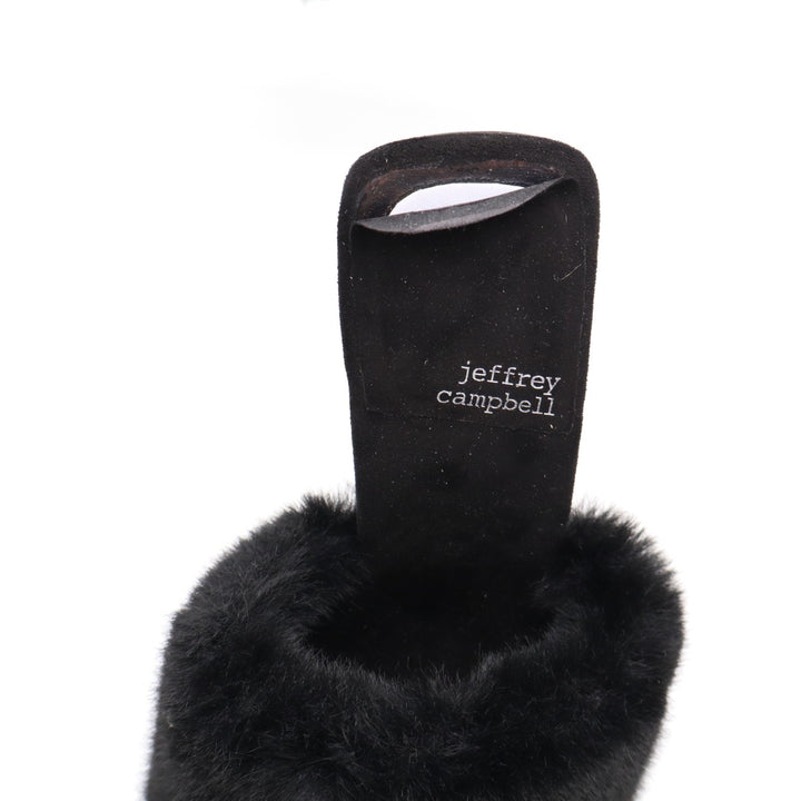 Jeffrey Campbell Utopic Slide Womens US 7.5 Black Faux Fur Stiletto Heel Sandals