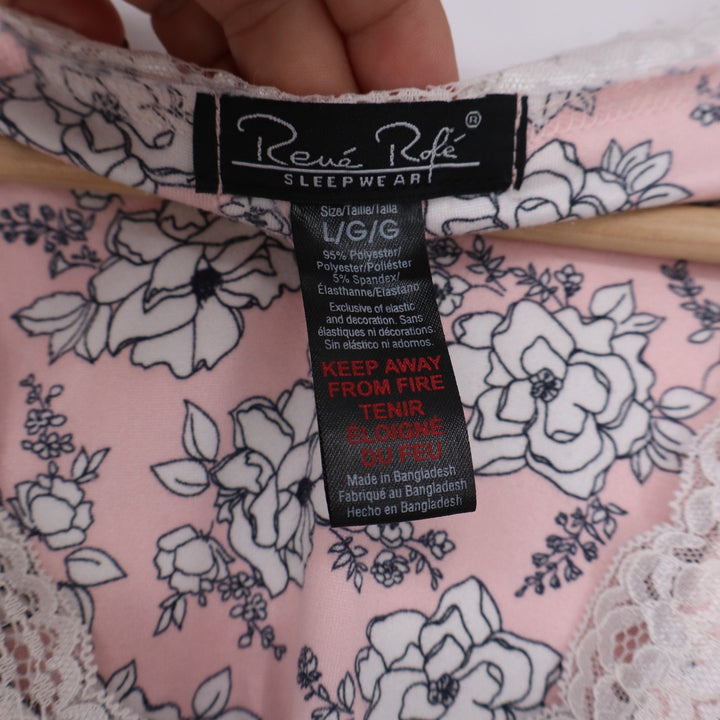 Rene Rofe Pajama Set Womens L Capri Pink Floral Lace Trim Sleepwear Excellent
