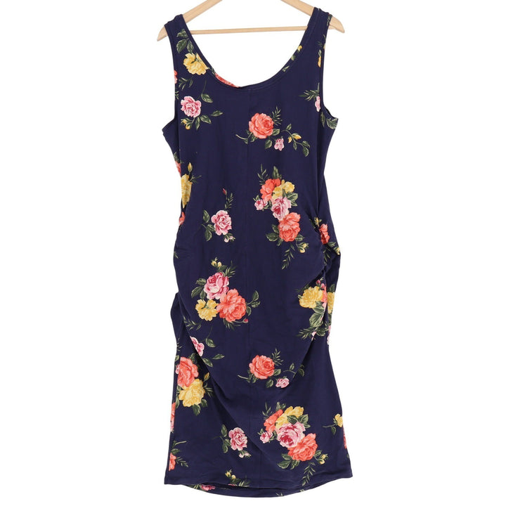 Old Navy Maternity XL Navy Floral Ruched Sleeveless Fitted Midi Dress Rose Print