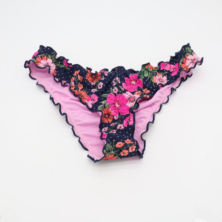 Shade & Shore Bikini Bottom Womens XS Floral Navy Blue Ruffle Excellent