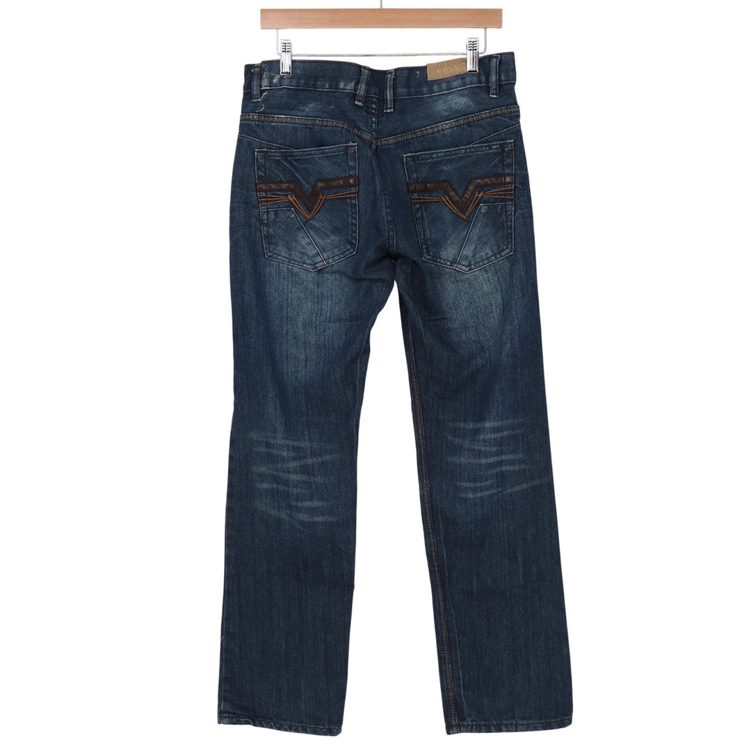 F.U.S.A.I. Jeans Mens 32 Straight Leg Dark Wash Embroidered Cotton Excellent