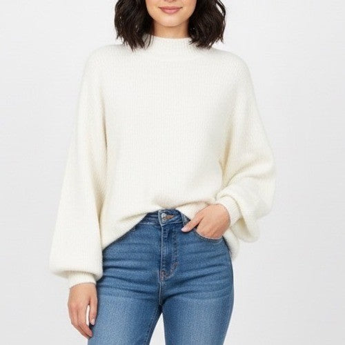 Rachel Roy Collection Shayla Sweater Womens XL Ivory Knitted Blouson Sleeve
