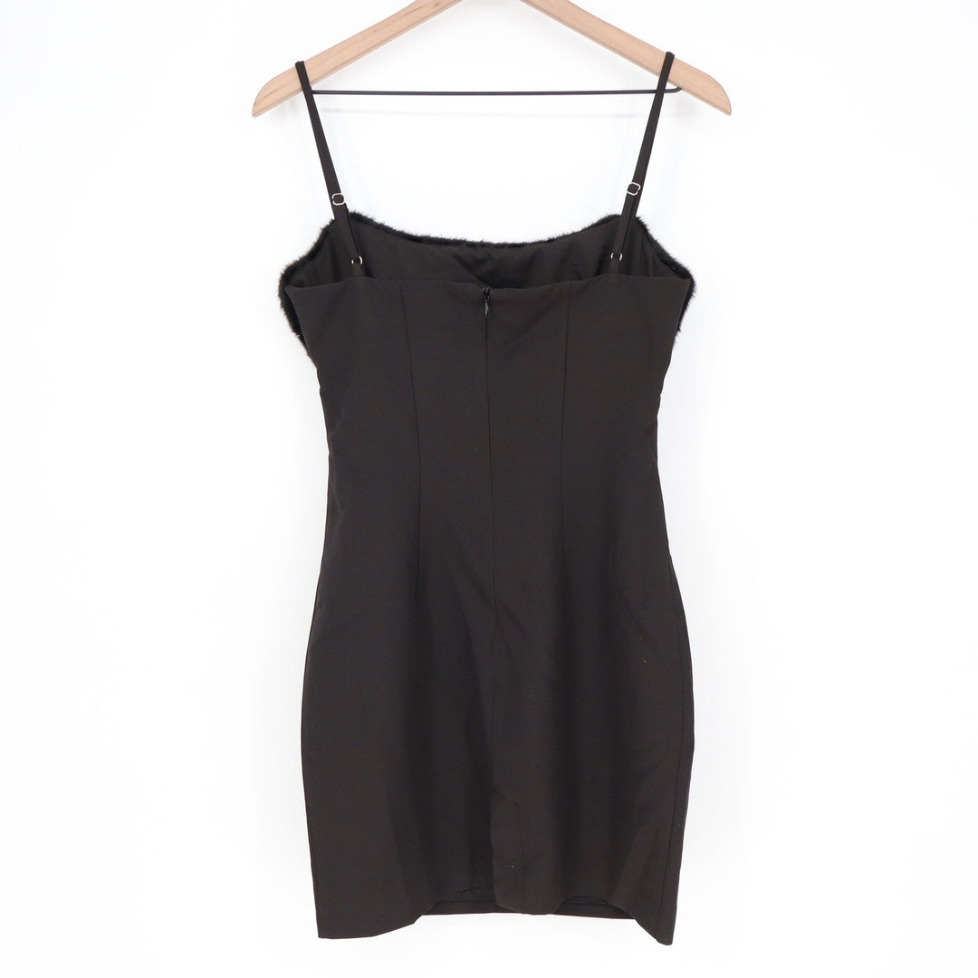 Naked Wardrobe Black Faux Fur Trim Cutout Mini Dress Small