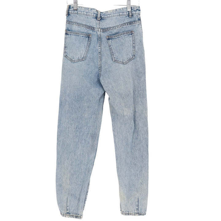 High Waisted Acid Wash Mom Jeans Light Blue Pleated Tapered Leg Size S