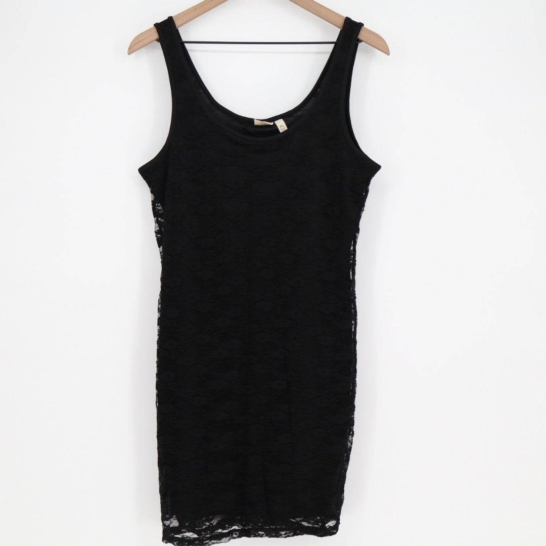 Mudd Mini Dress Womens XL Black Lace Detail Nylon Stretch Sleeveless Round Neck