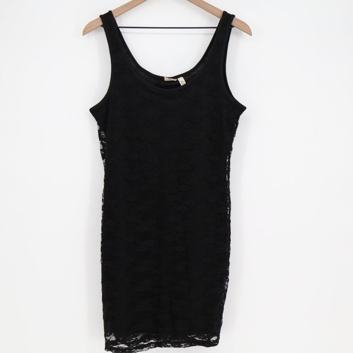 Mudd Mini Dress Womens XL Black Lace Detail Nylon Stretch Sleeveless Round Neck