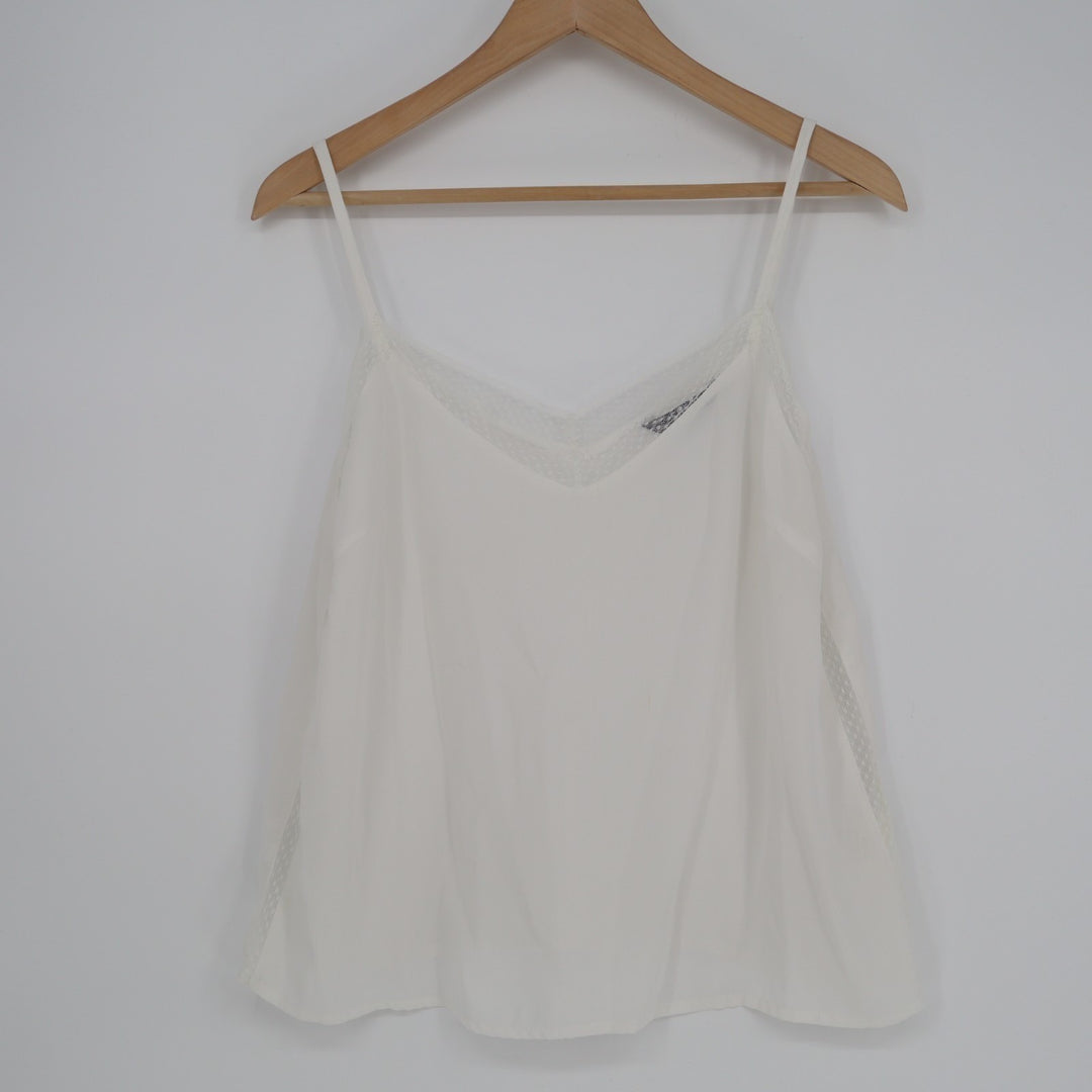 Shein Camisole Top Womens L White Mesh Lined Spaghetti Strap Scoop Neck Pullover