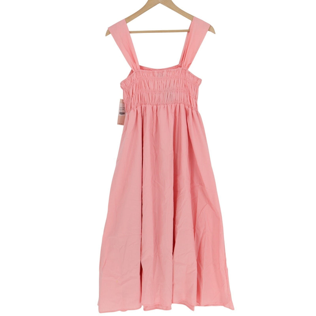 Nanette Lepore Fit & Flare Dress Womens 12 Pink Smocked Pleated Square Neck