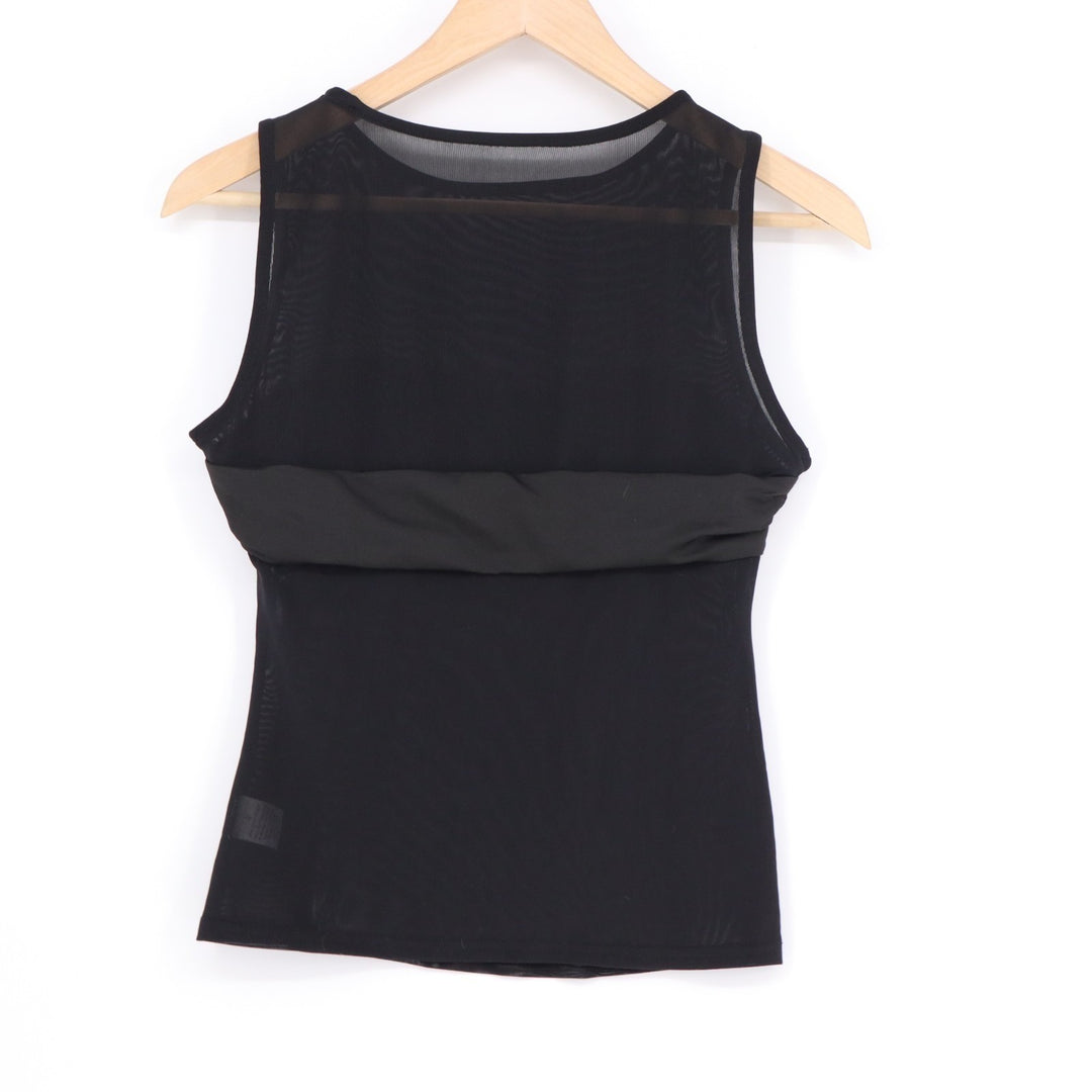 Rose Knit Top Women Medium Black Crew Neck Sleeveless Bust Detailing