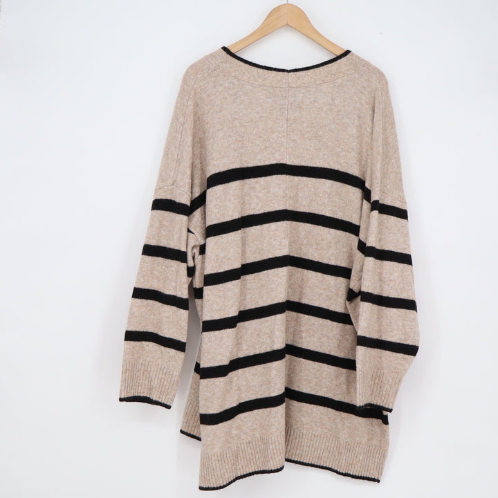 Sonoma Goods For Life Striped V-Neck Cardigan Sweater Beige Black Womens 2X