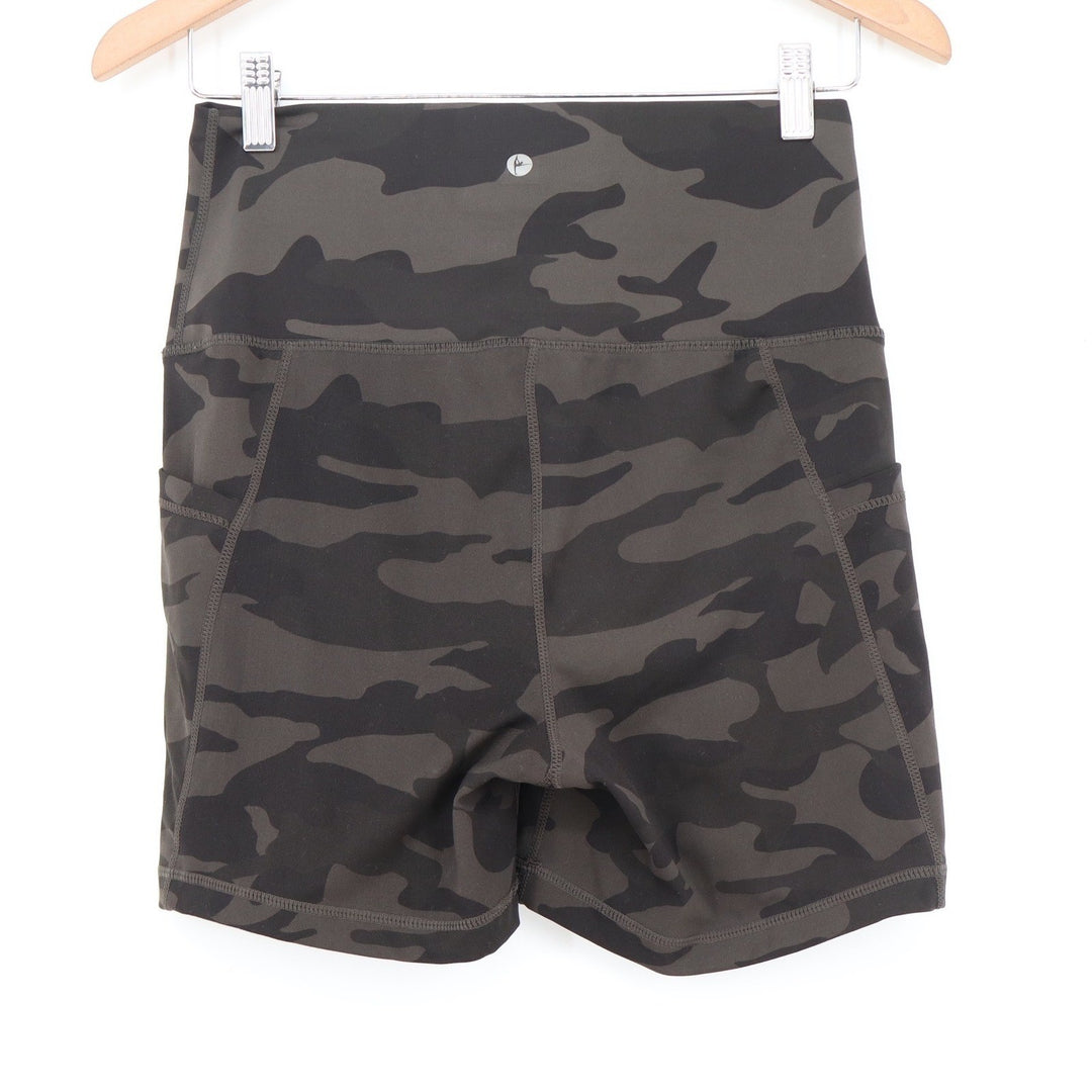 90 Degree by Reflex Womens XL Camo Biker Shorts High Waist Side Pockets Gray