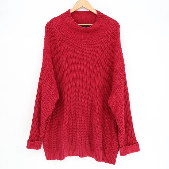 American Eagle Outfitters Sweater Women L/XL Red Ribbed Knit Oversized Mock Neck