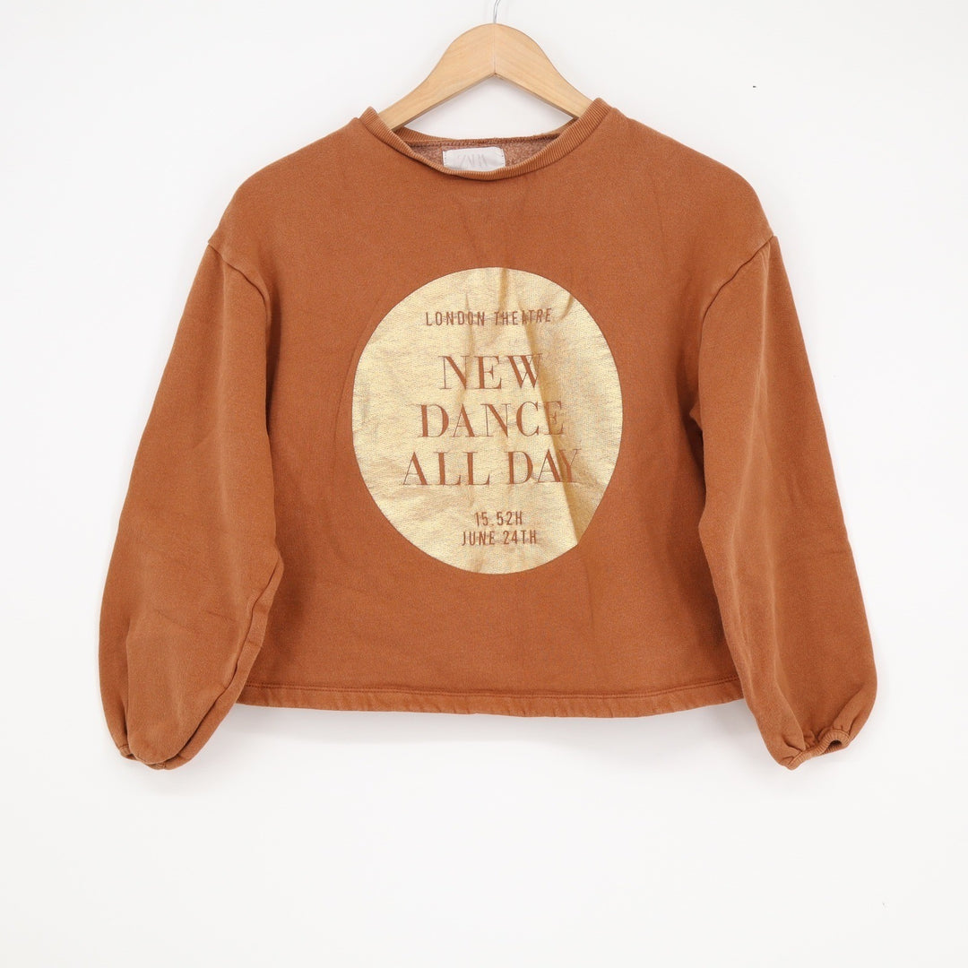 Zara Girls Brown New Dance All Day Graphic Sweatshirt Size 13/14 Rust Gold