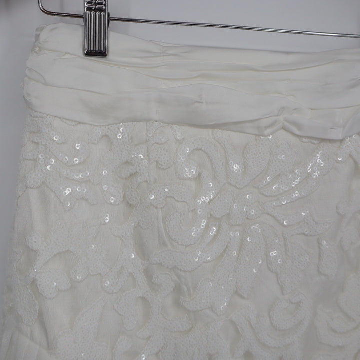 Naked Wardrobe The Statement White Sequin Floral Ruffle Mini Skirt Size M
