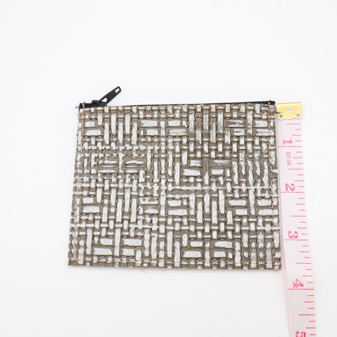 Womens Coin Pouch Slate Gray Grain Leather Textured Basket Weave Card Holder