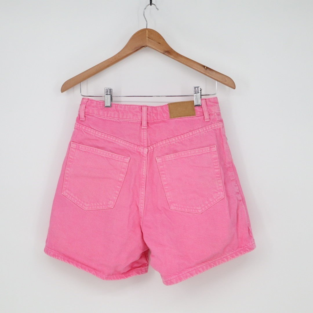 Zara Boyfriend Shorts Womens 6 Pink Denim Cotton High Waisted Button Fly Casual