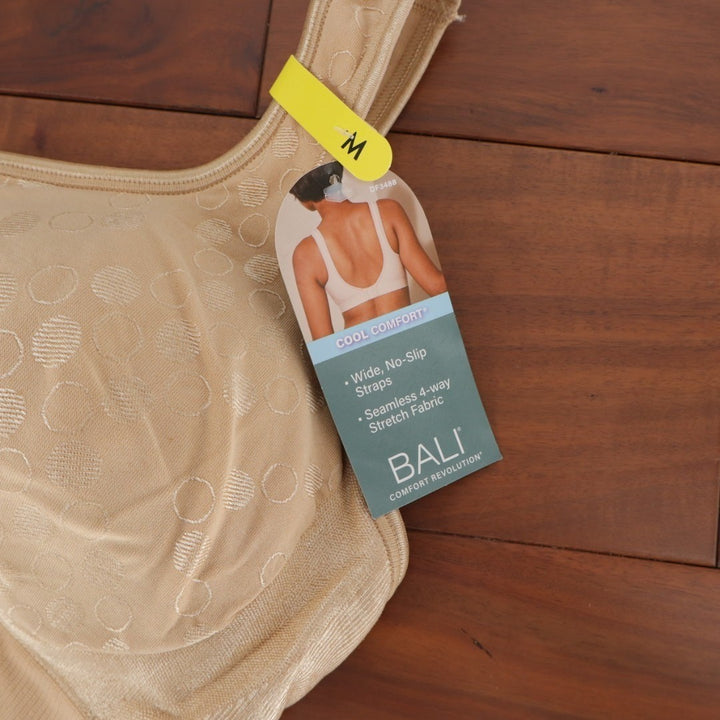 Bali Comfort Revolution Shaping Bra Womens M Nude Dot Stretch Padded Wirefree