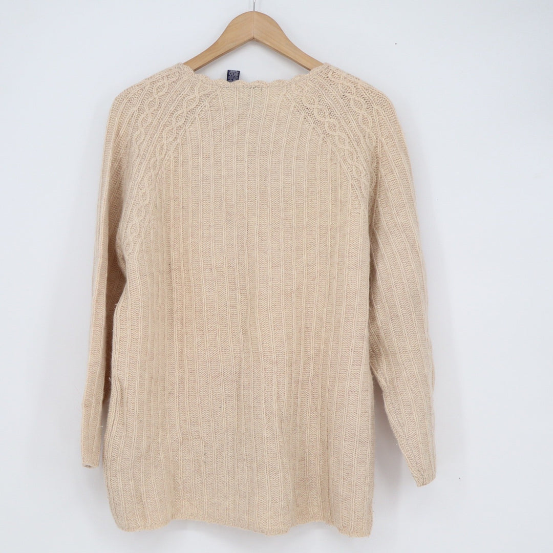 Vintage Gap Lambswool Angora Blend Sweater Cream Cable Knit Scalloped Neck S