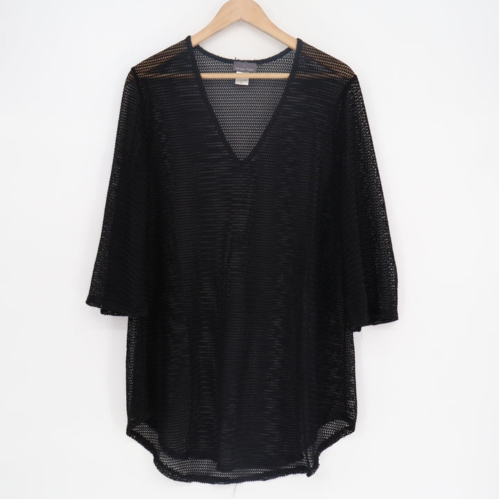 Jordan Taylor Swim Cover Up Womens Large Black Sheer Mesh V-Neck Long Sleeve