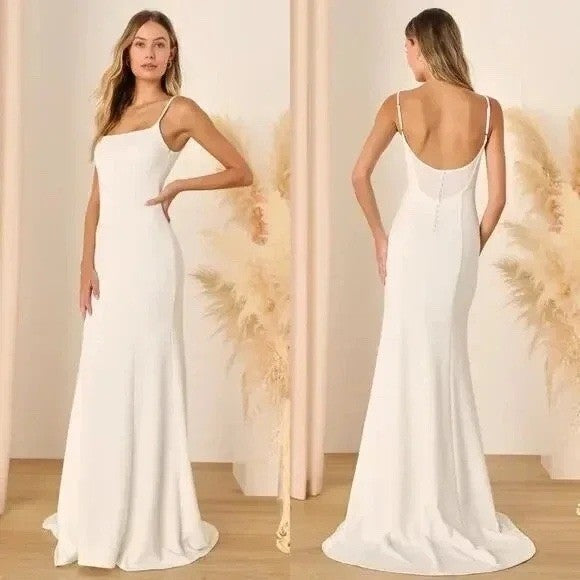 Lulus Blessed Romance White Sleeveless Button Back Mermaid Maxi Dress Size XL