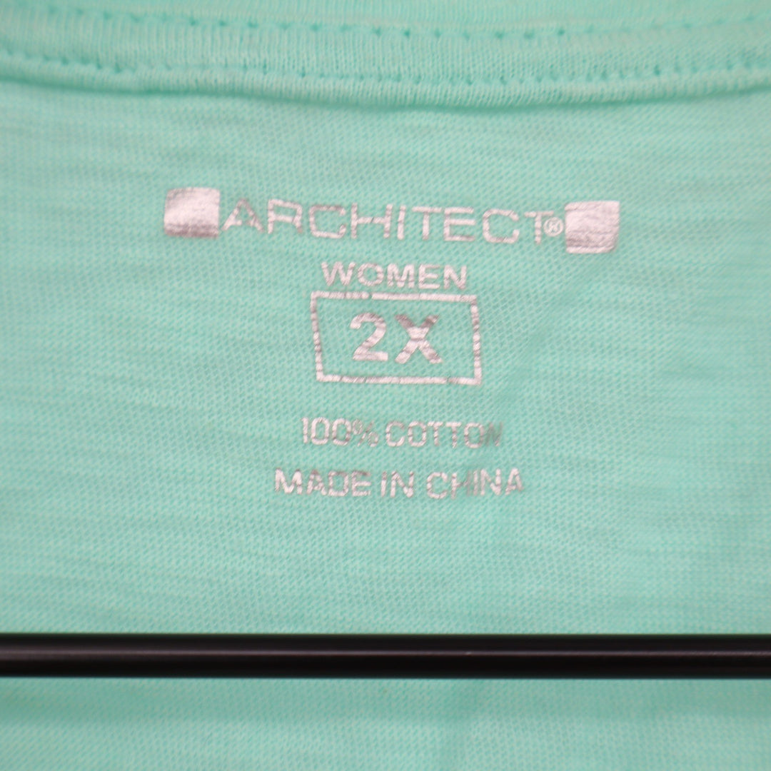 Architect T-Shirt Women 2X V-Neck Mint Green Slub Knit Cotton Excellent