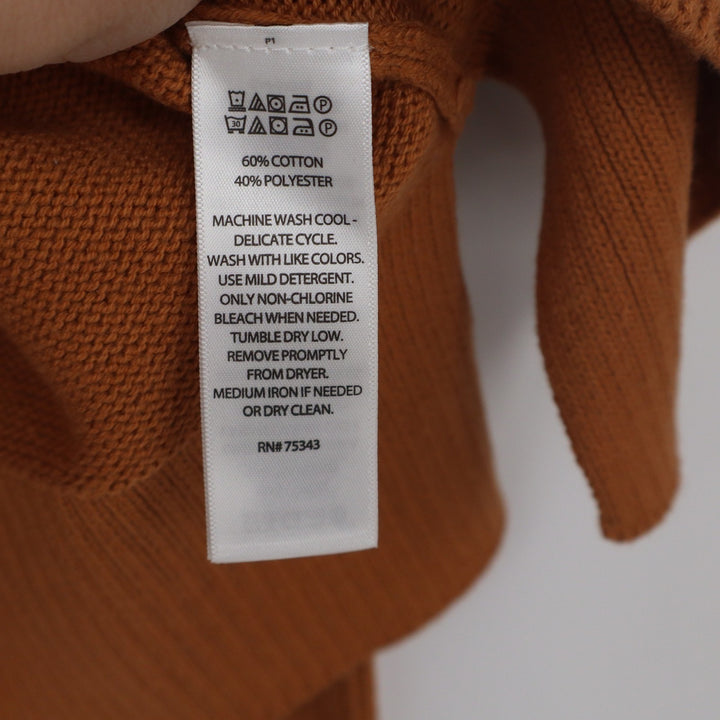 Tahari Womens XL Burnt Orange V-Neck Cotton Blend Relaxed Knit Sweater