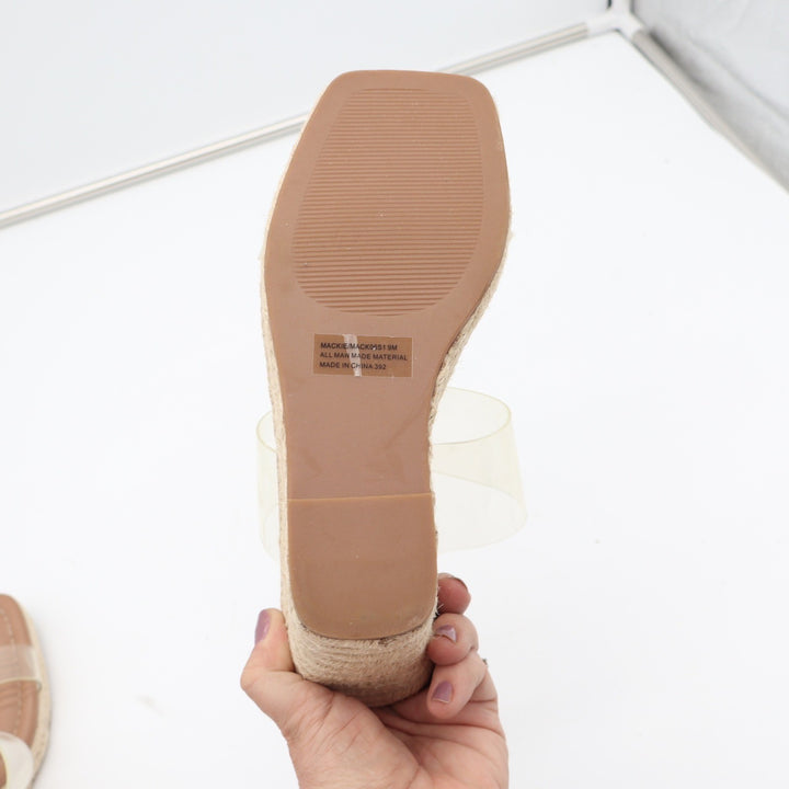 Steve Madden Mackie Clear Double Strap Espadrille Wedge Sandals Tan Size 9 M