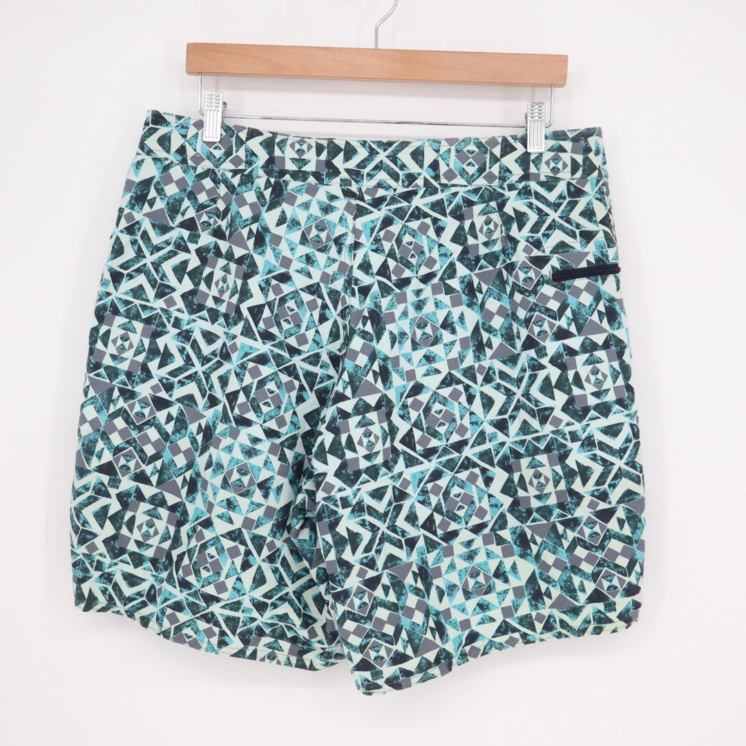 Patagonia Mens 34 Board Shorts Blue Teal Geometric Print Swim Trunks
