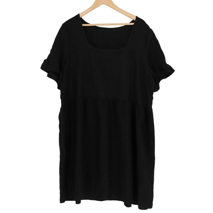 Shein Curve Mini Dress Women 2XL Black Square Neck Short Sleeve Pleated Pullover