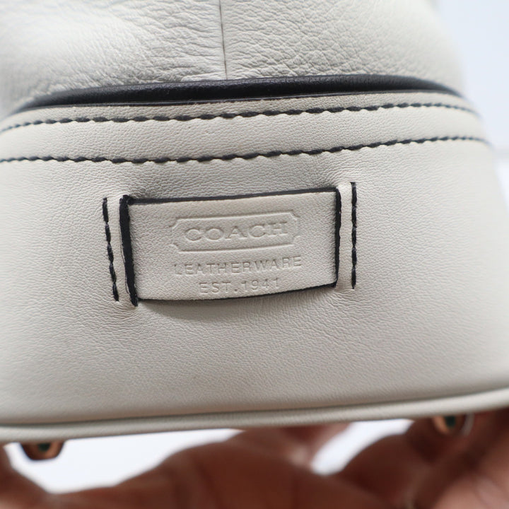 Coach Hamptons Black White Leather Colorblock Tote Shoulder Bag Buckle Detail