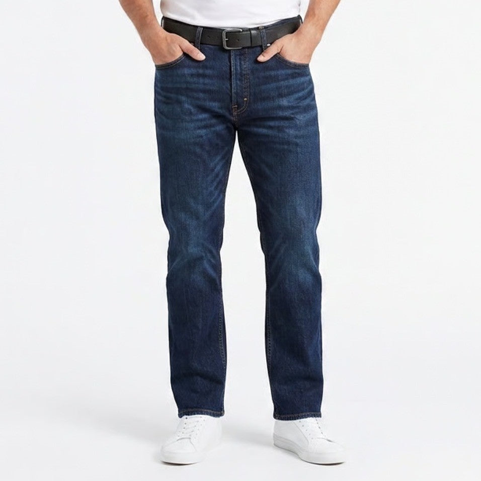 Levi's 505 Jeans Mens 42x30 Blue Whiskering Denim Preppy Dark Wash Straight Leg
