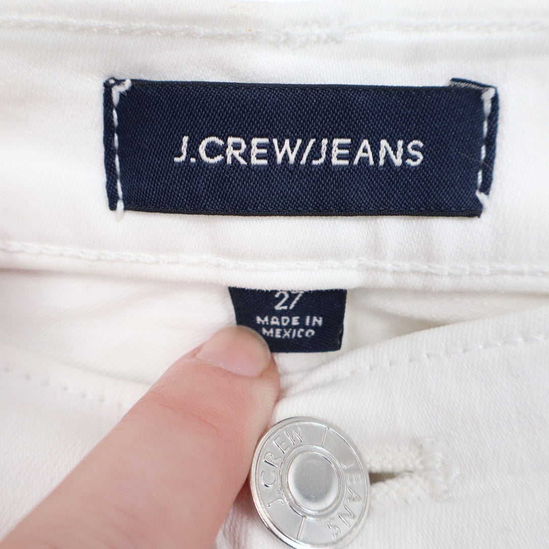 J. Crew Straight Leg Jeans Womens 27 White Denim Cotton Stretch Button Exposed