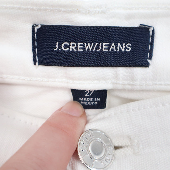 J. Crew Straight Leg Jeans Womens 27 White Denim Cotton Stretch Button Exposed