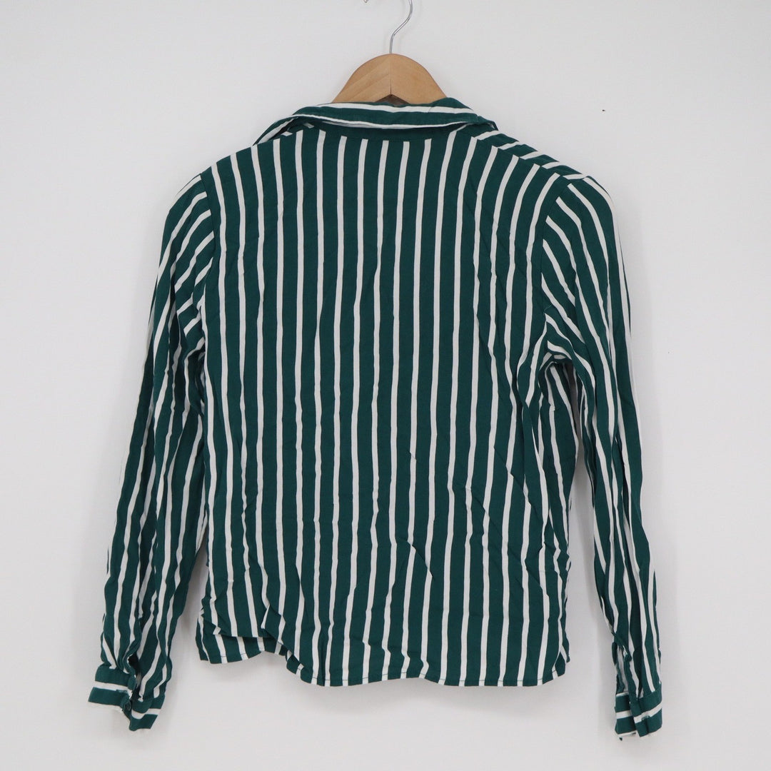 H&M Divided Green White Striped Button Up Blouse Viscose 3XS