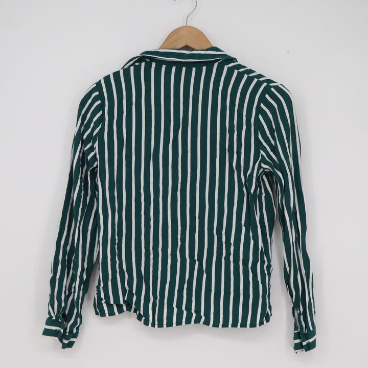 H&M Divided Green White Striped Button Up Blouse Viscose 3XS