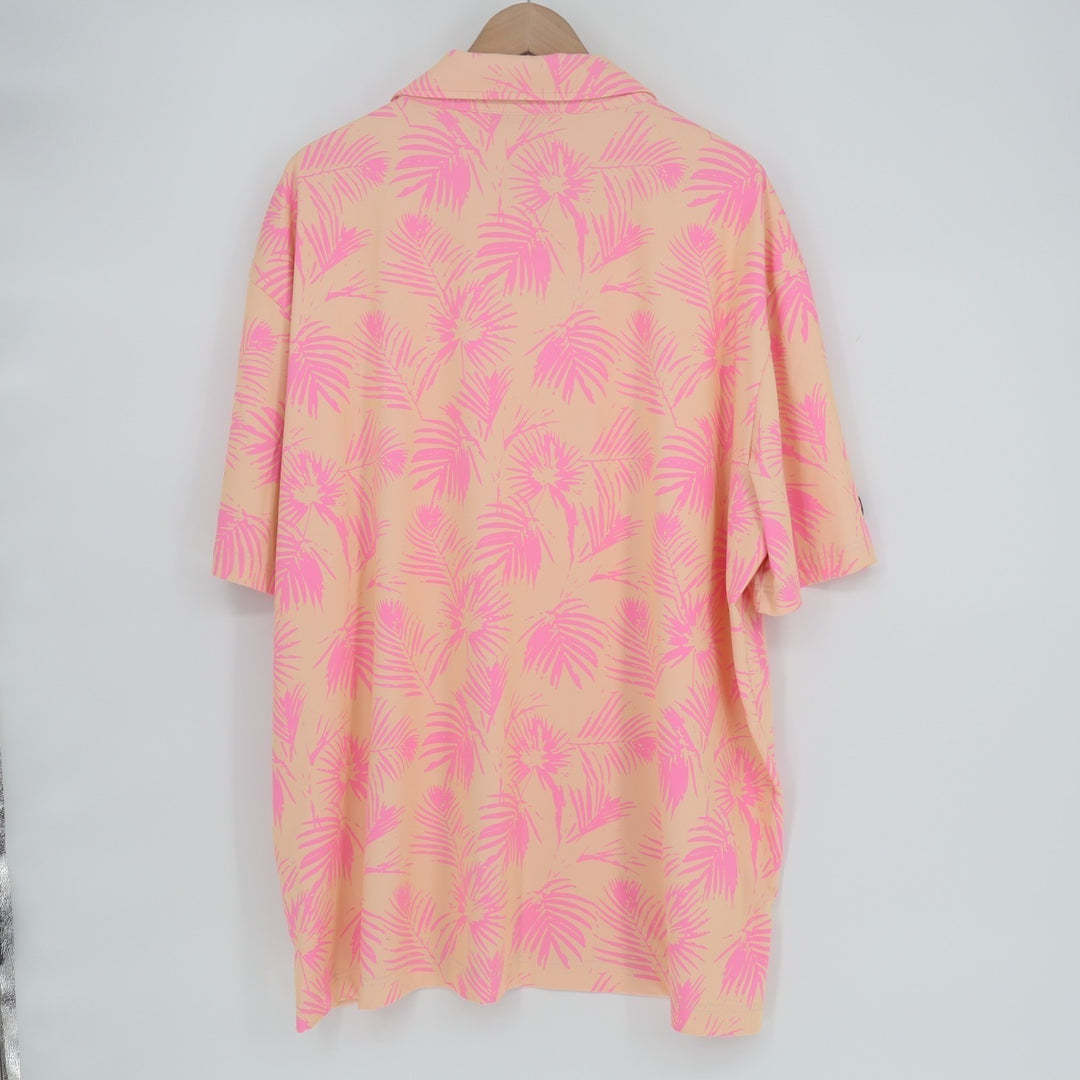 Sunday Swagger Polo Shirt Mens 3XL Yellow Pink Tropical Leaf Stretch Golf Tennis