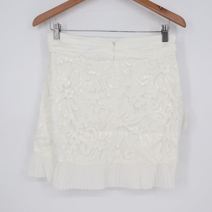 Naked Wardrobe The Statement White Sequined Lace Ruffle Mini S