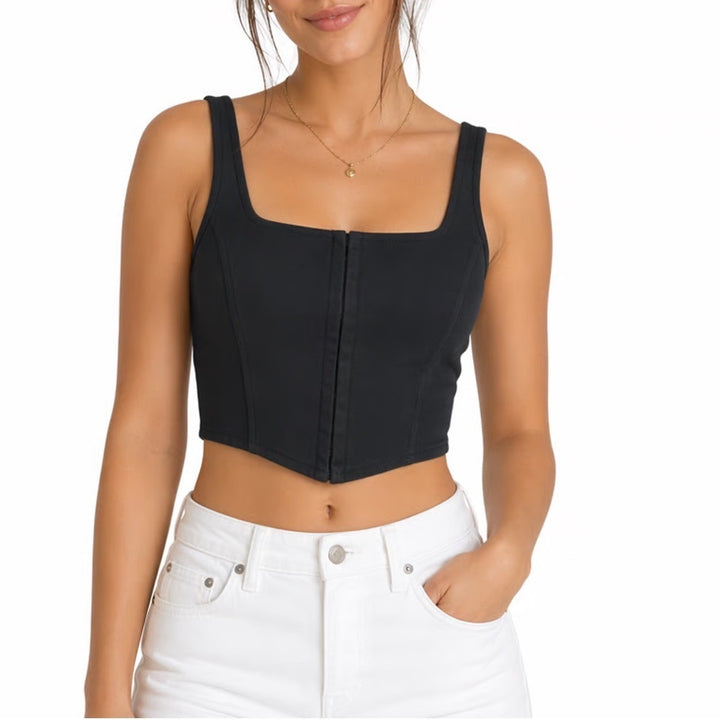 Wild Fable Corset Tank Top Womens Medium Black Stretch Smocked Back Cropped