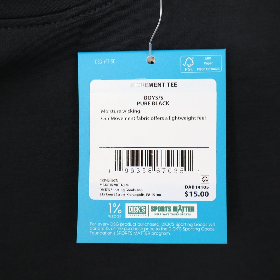 DSG Boys Movement Tee Pure Black Short Sleeve Athletic Shirt S 8-9 NEW