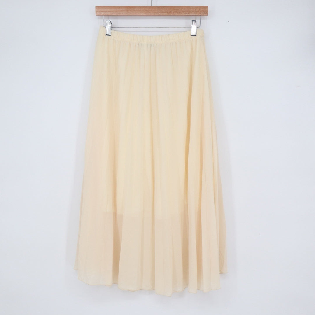 See You Monday Cream Pleated Maxi Skirt Elastic Waist Lined Large