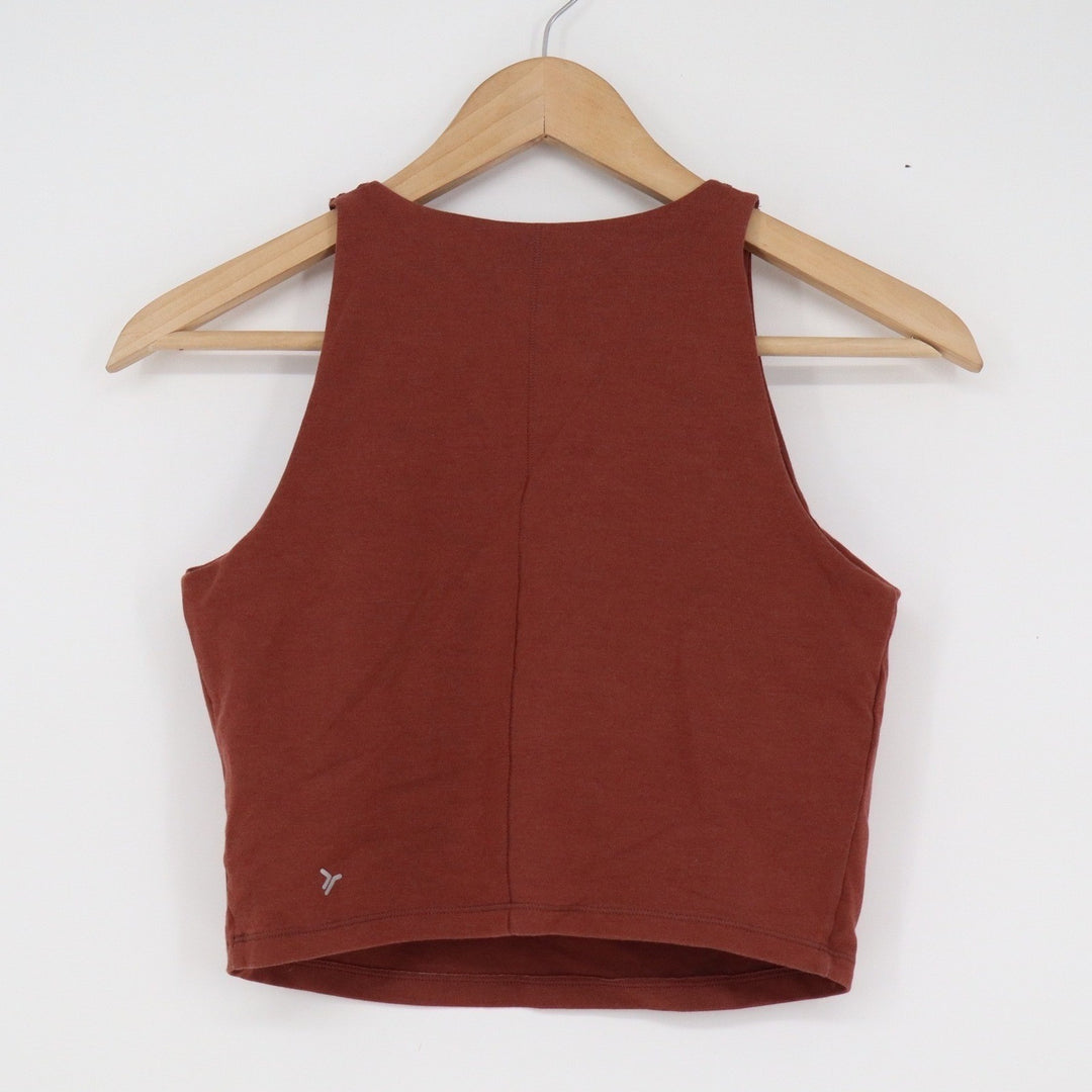 Old Navy Active PowerChill Crop Top Rust Brown Light Support Go-Dry Medium