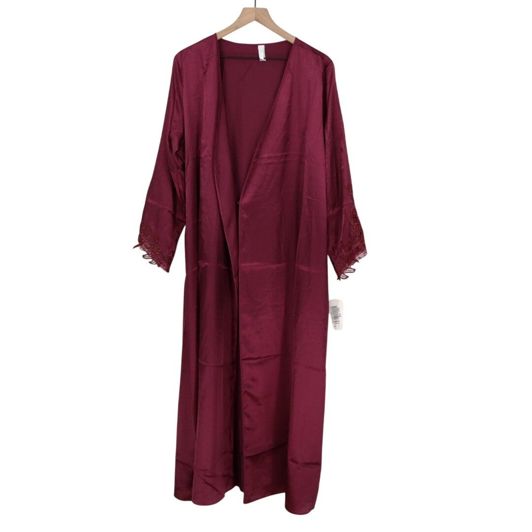 Flora By Flora Nikrooz Robe Women Large/XL Bordeaux Satin Venise Trim open Front