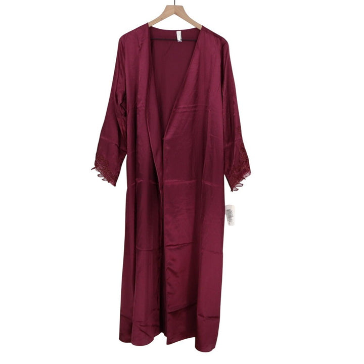 Flora By Flora Nikrooz Robe Women Large/XL Bordeaux Satin Venise Trim open Front