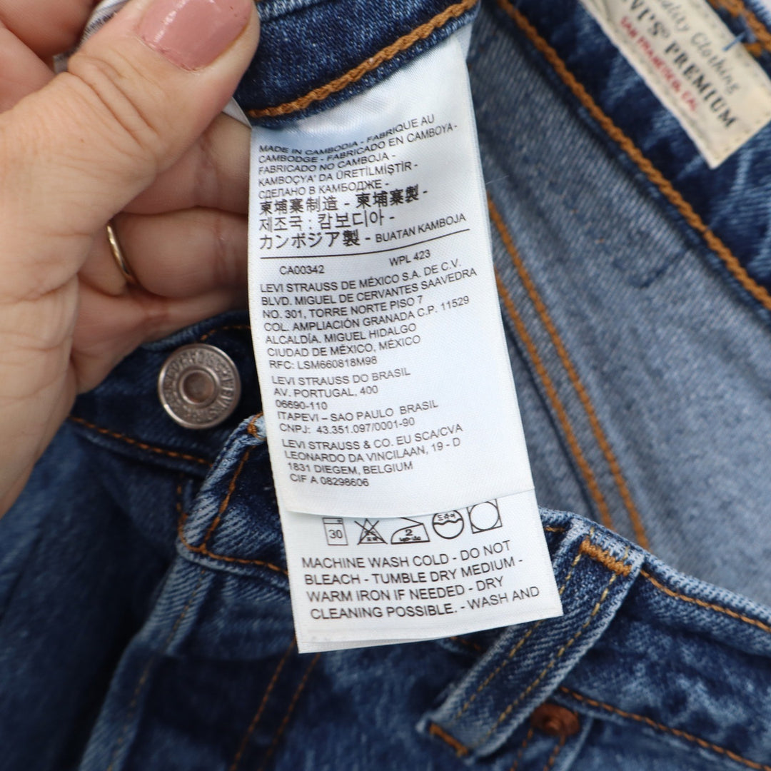 Levis Premium 501 Original Cropped Distressed Jeans Blue 28x26 Medium Wash