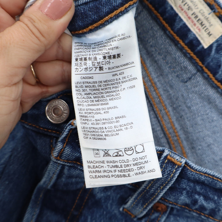 Levis Premium 501 Original Cropped Distressed Jeans Blue 28x26 Medium Wash