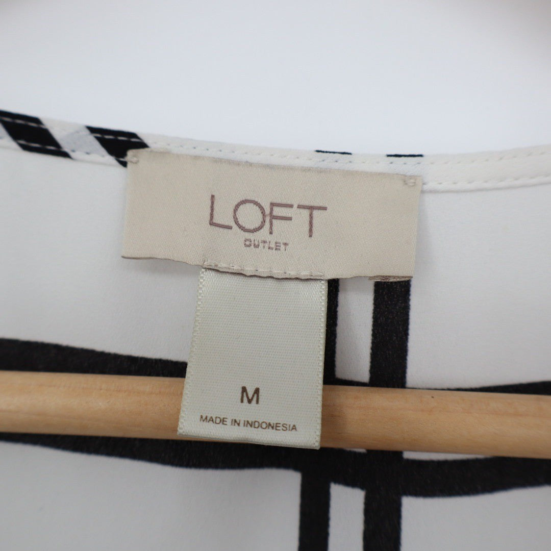 LOFT Outlet White Black Plaid Pleated Sleeveless Shell Top Womens M