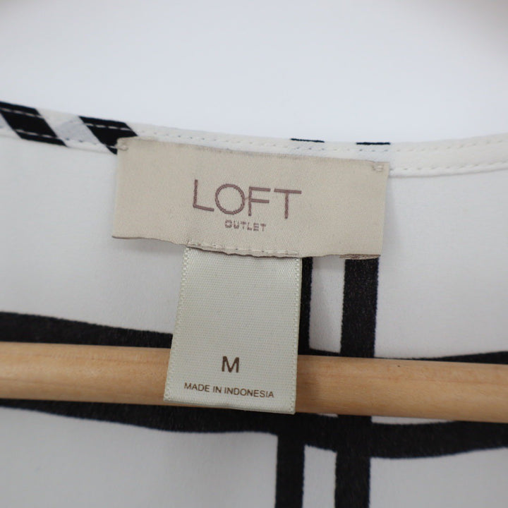 LOFT Outlet White Black Plaid Pleated Sleeveless Shell Top Womens M