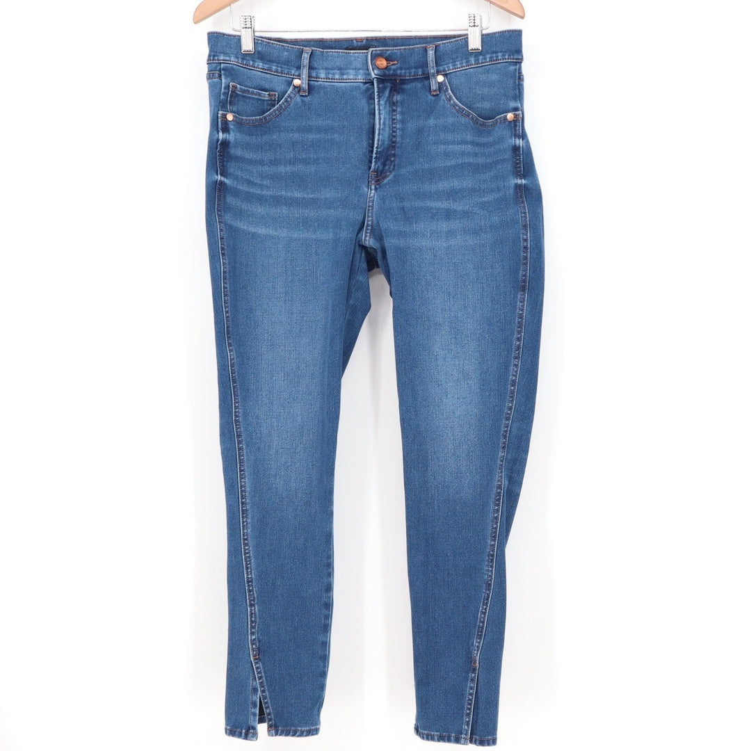 Express Womens 12R Skinny Mid Rise Jeans Front Seam Split Hem Blue Medium Wash