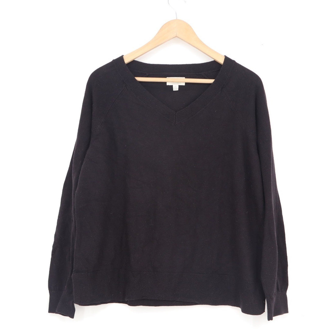 Lucky Brand Womens Black V-Neck Raglan Sleeve Pullover Sweater Size L